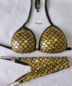 "Bikinis de Posing dorado sirena para Bikini Fitness, Wellness y Figura - Diseñados para la Mujer Fuerte y Segura"