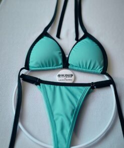 Bikini agua marina con negro corte brasilero breteles ajustables BikinisFitness