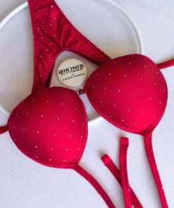 Bikini de posing rojo con pequeños cristales corte pro cut copa triangulo breteles ajustables BikinisFitness