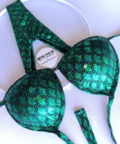 Bikini de posing, práctica verde sirena brillante copa triangulo corte pro cut con breteles ajustables BikinisFitness