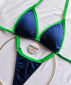 Bikini de playa azul marino línea verde estilo corte brasilero ajustable sexy BikinisFitness