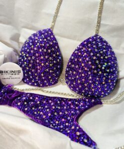Bikini violeta y tornasol en terciopelo con conectores NPC BikinisFitness