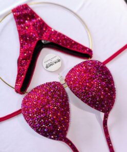 Bikini rojo rubí, combinacion de tres tonos IFBB conector colgante, disponible BikinisFitness